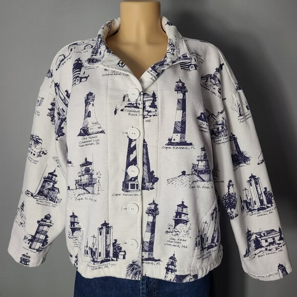 Lighthouse Vintage Sweatshirt Cardigan 90s Oversized Sz Large Fisherman Comfy - Picture 1 of 11